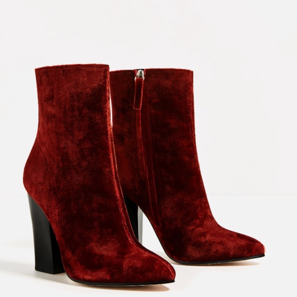 ZARA VELVET HIGH HEEL ANKLE BOOT - Picture 1 of 4