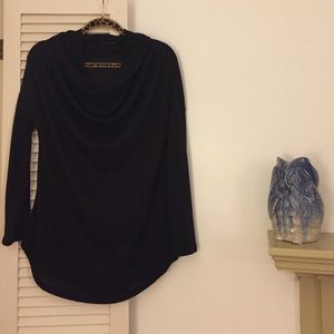 Draped Neck Black Sweater
