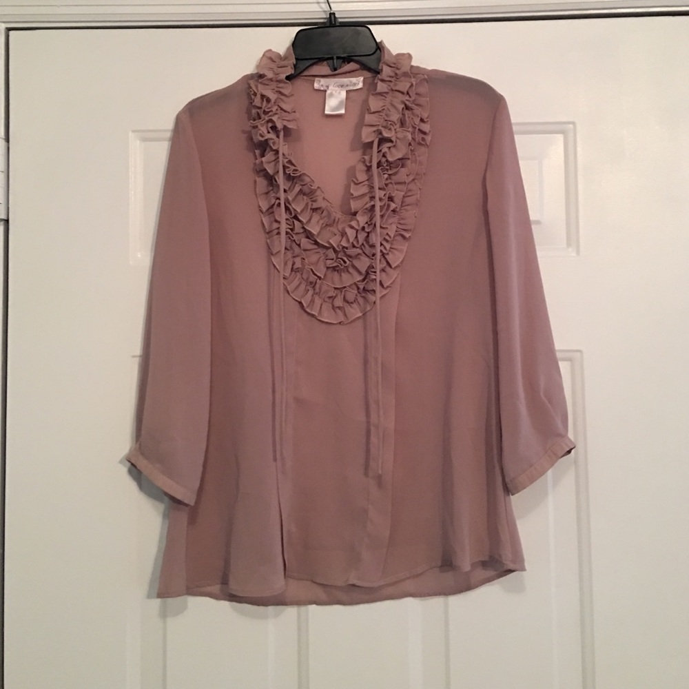 Ruffle front mauve blouse