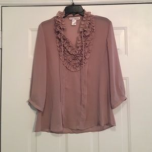 Ruffle front mauve blouse