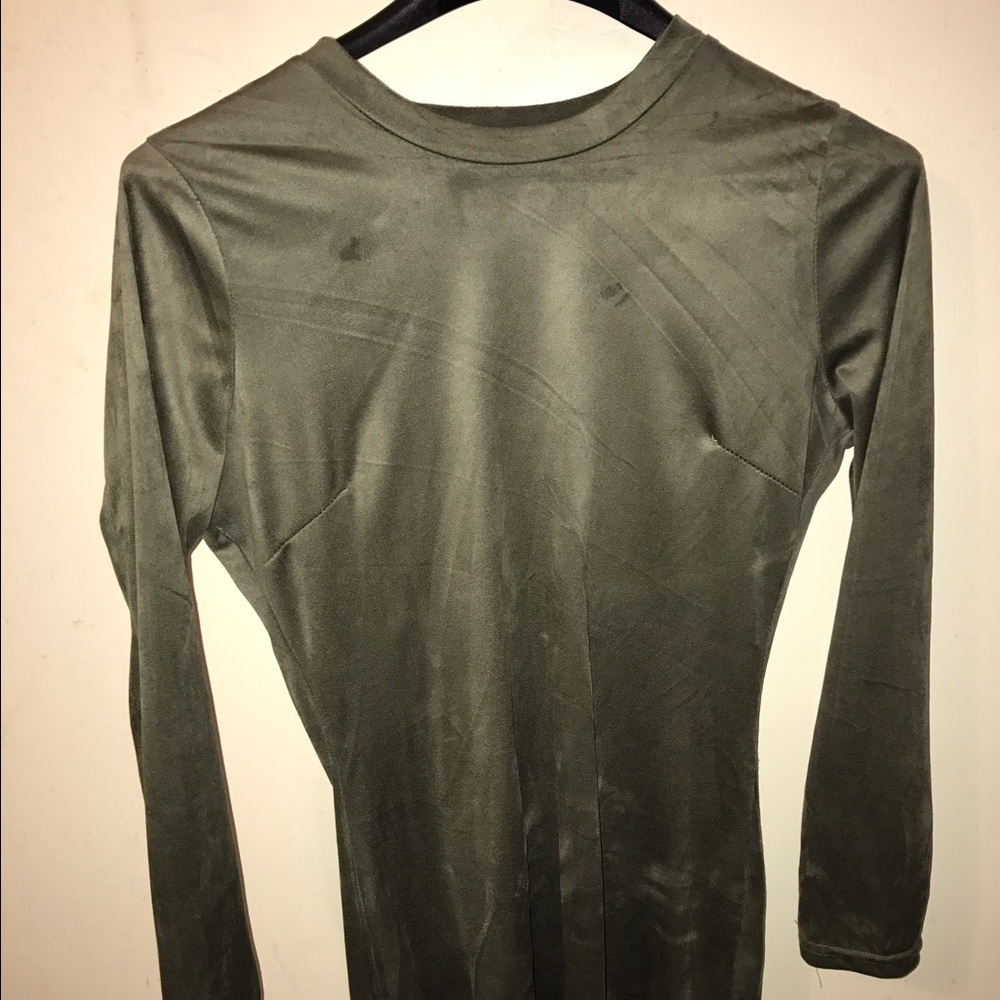 Olive green velvet mini dress