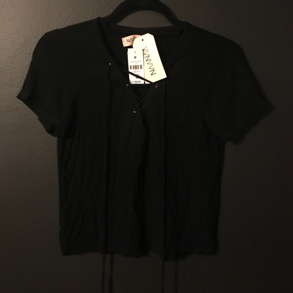 Black lace up crop top NWT!!!