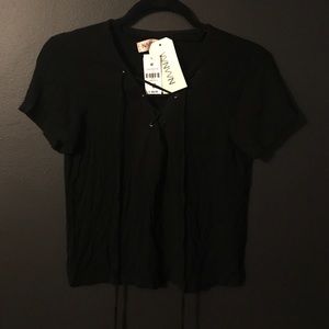Black lace up crop top NWT!!!