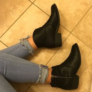 Black leather ankle booties