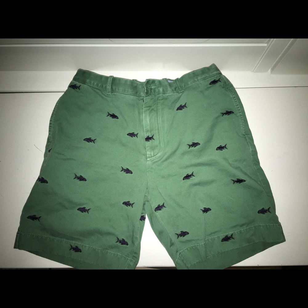 Fish embroidered, green, J.Crew shorts