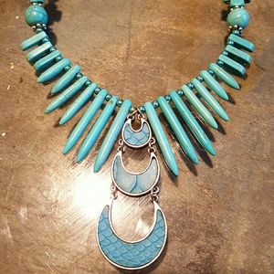 Handmade simulated turquoise spike necklace