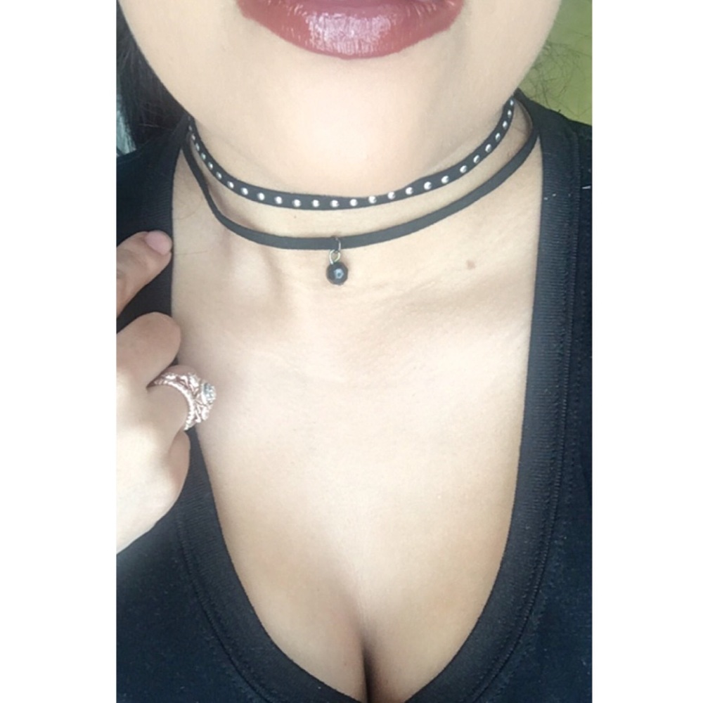 Double Studded Choker with Black Embellish