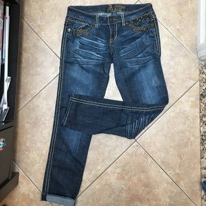 BUCKLE Antique Rivet dark wash beaded skinny jeans