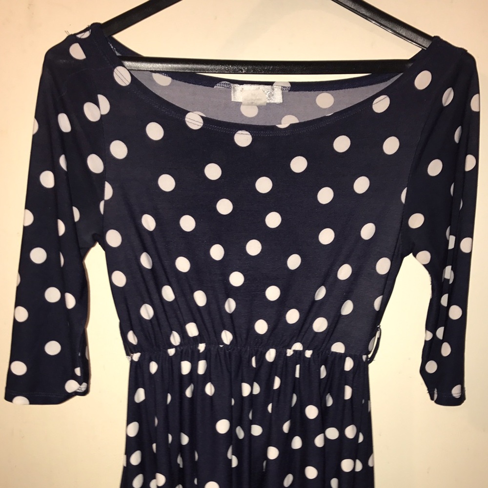 navy blue & white polka dot dress