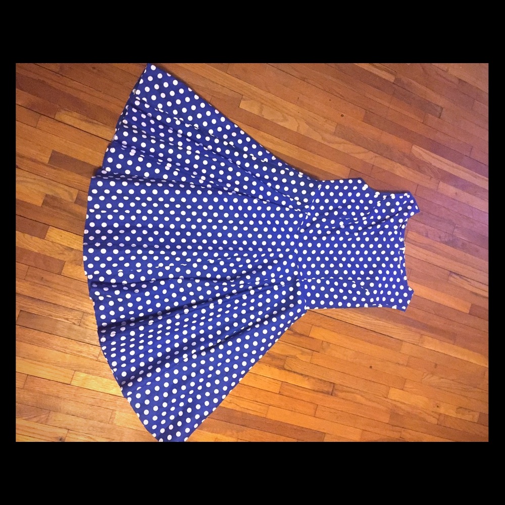 Blue and white polka dot dress