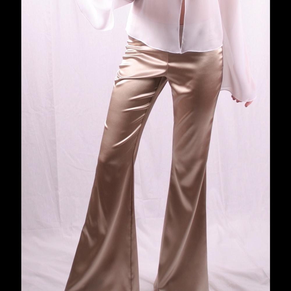 Gold color stretch satin bell bottom pants