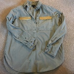 J. Crew army green embellished blouse