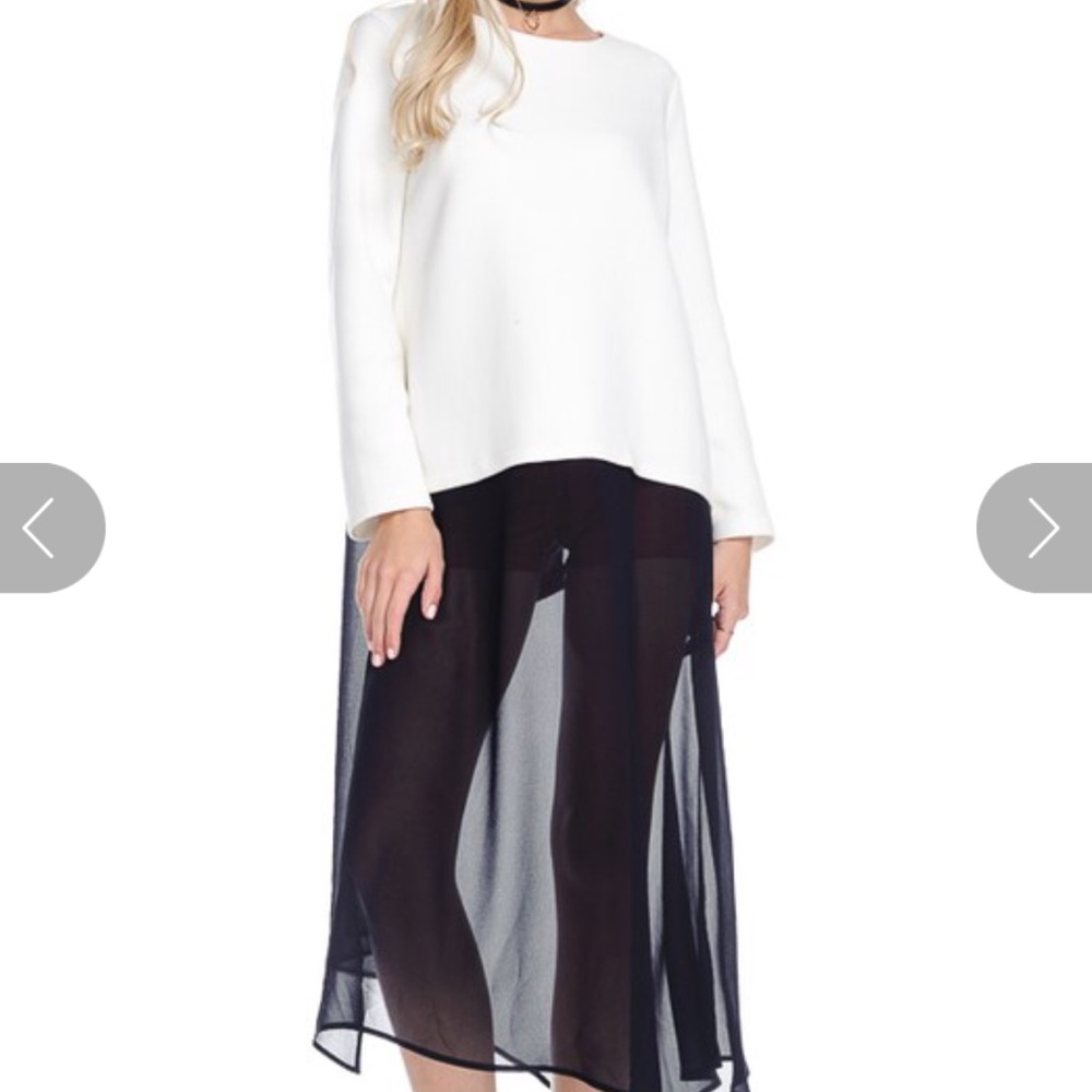 White Sweater w/ black chiffon detail