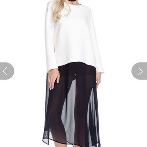 White Sweater w/ black chiffon detail