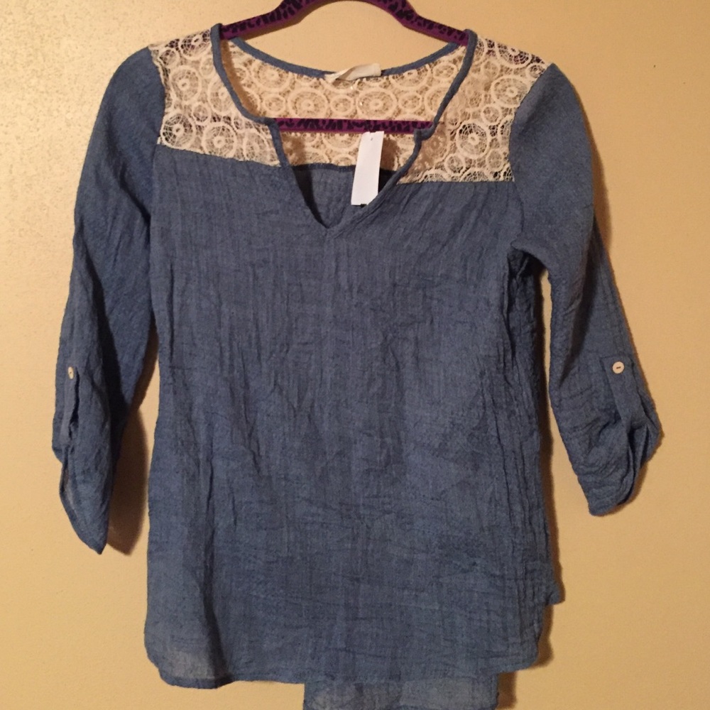 NWT Millibon Denim and lace top