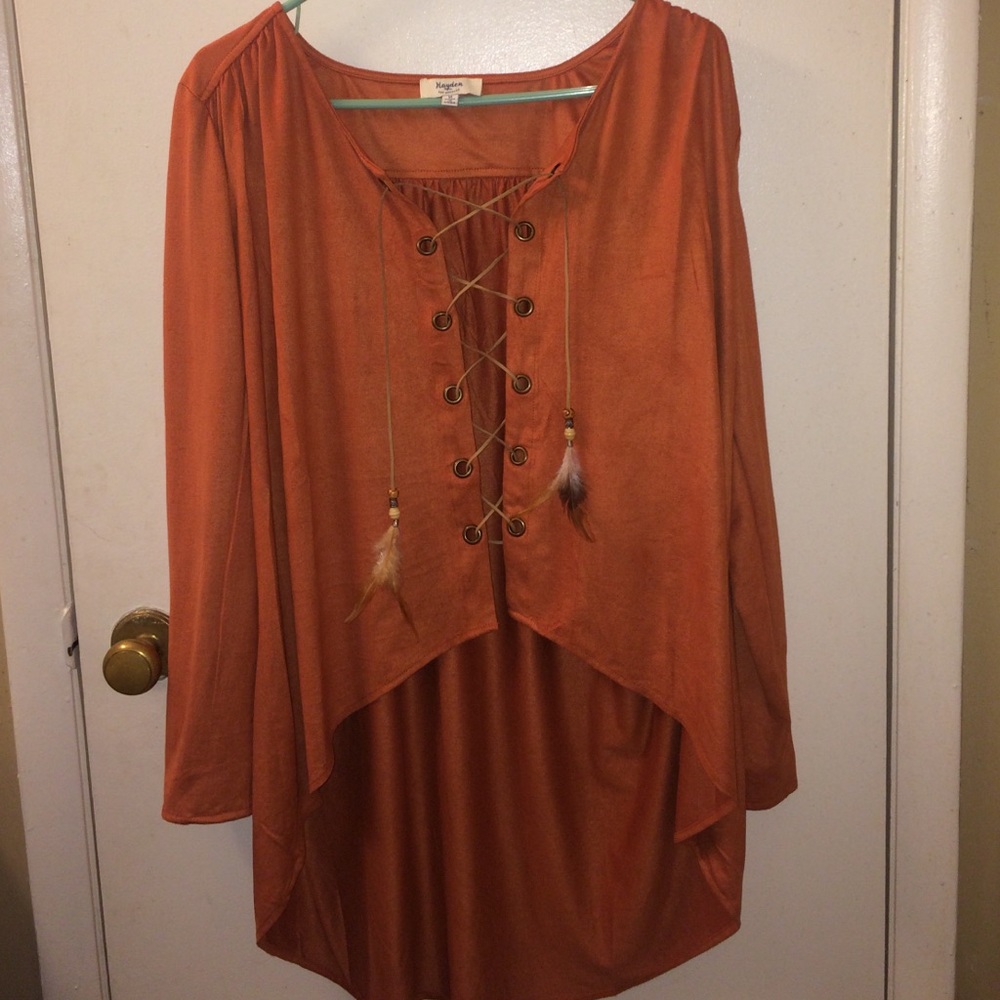 Boutique suede high, low long sleeve shirt