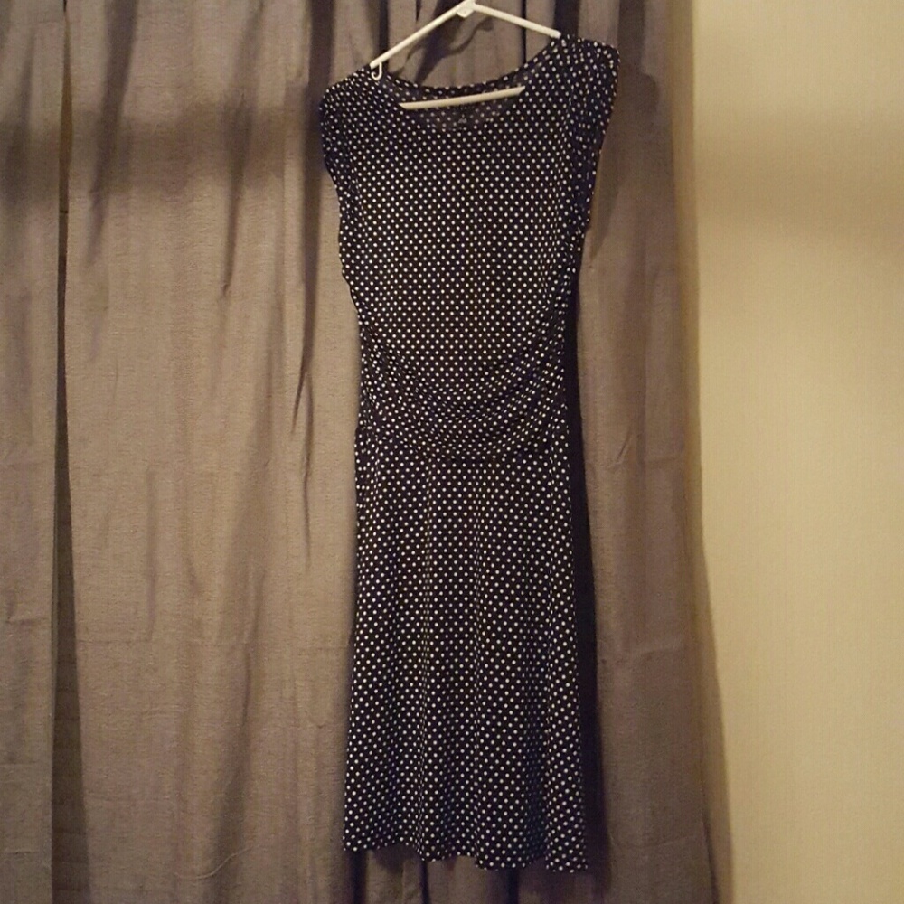 Navy dress with white polka dots