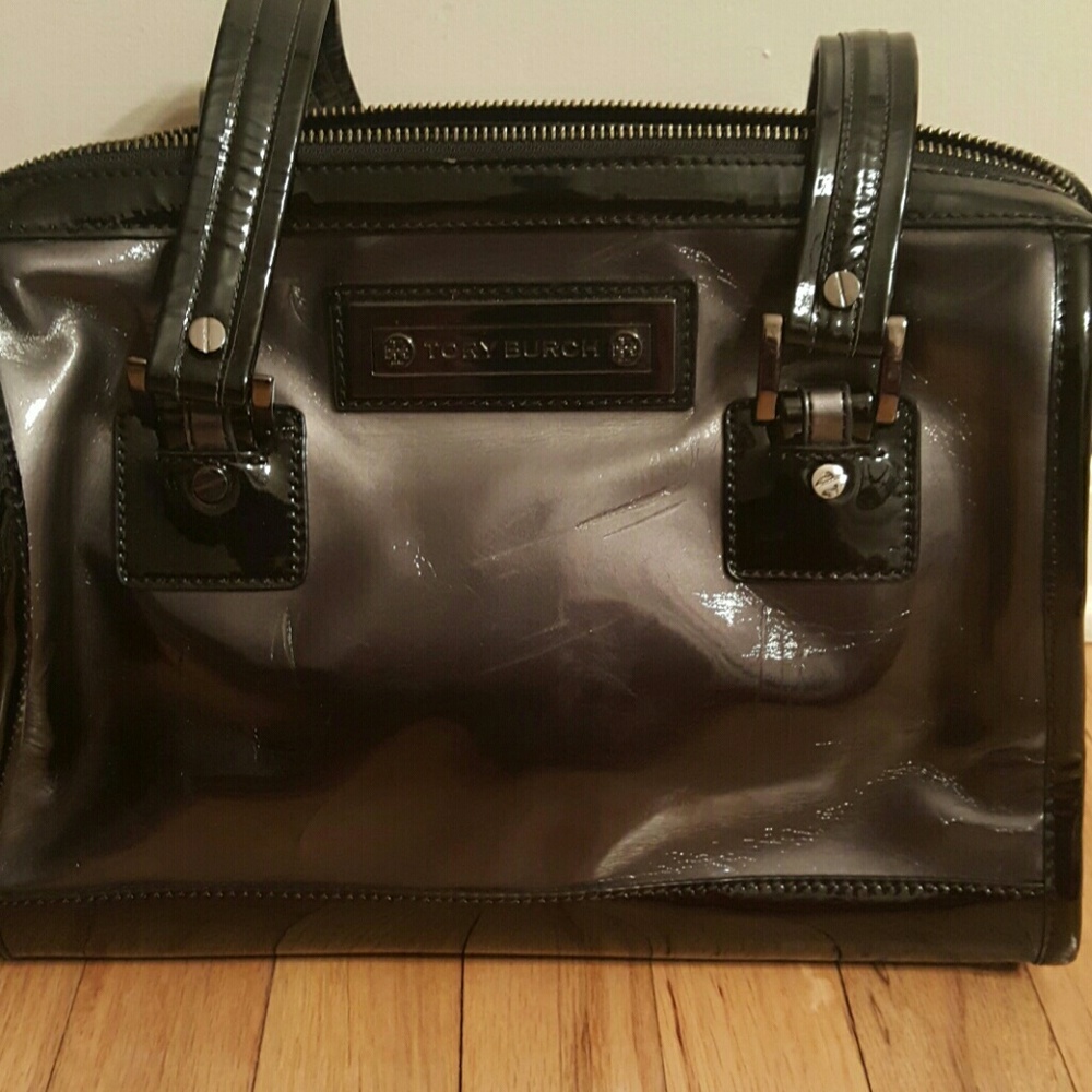 Tory burch black patent handbag