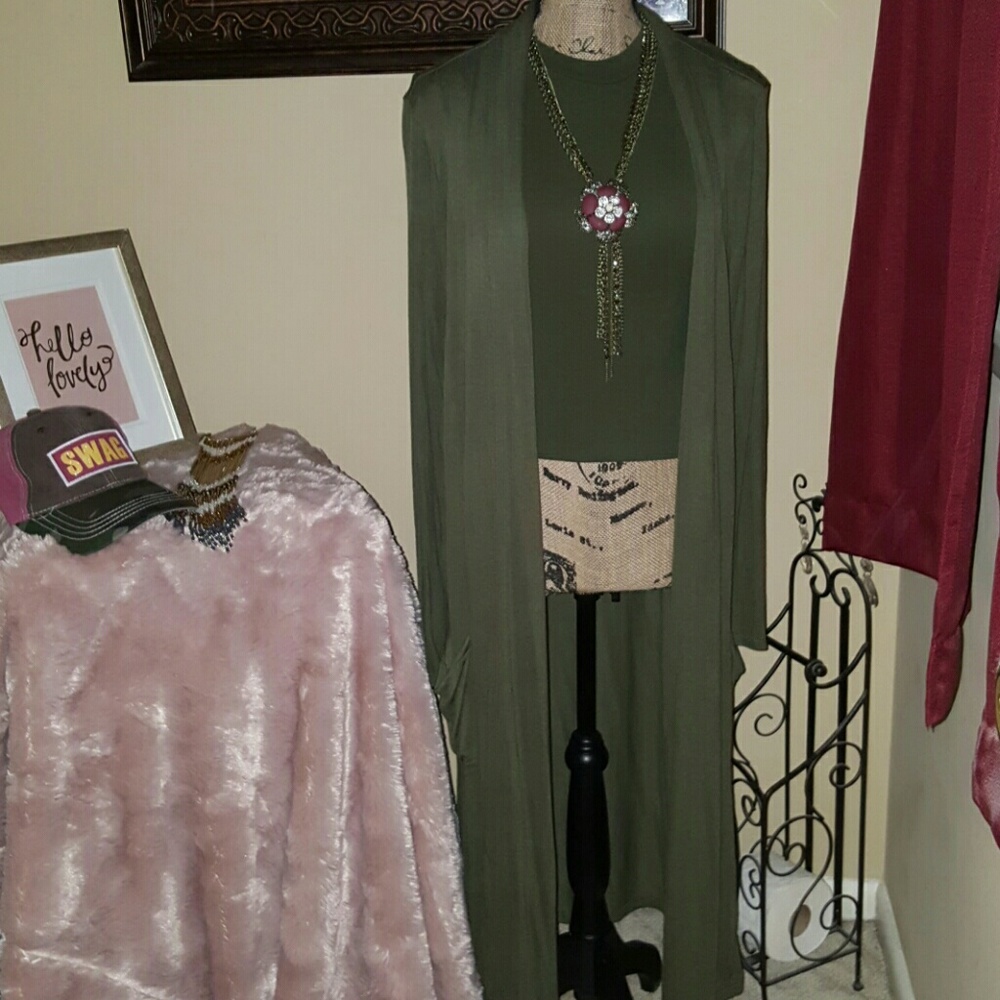 Long floor length cardigan and matching crop top