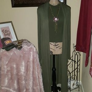 Long floor length cardigan and matching crop top