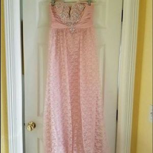 Pale pink strapless prom dress