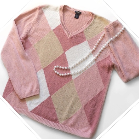 Izod Sweaters - ❌SOLD❌Vintage Pretty in Pink Pink Argyle