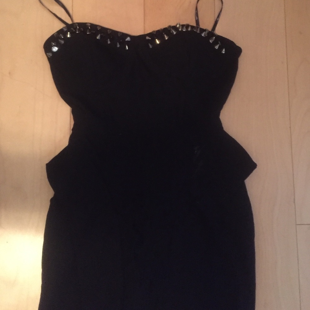 Small Black Strapless Dress with Studs