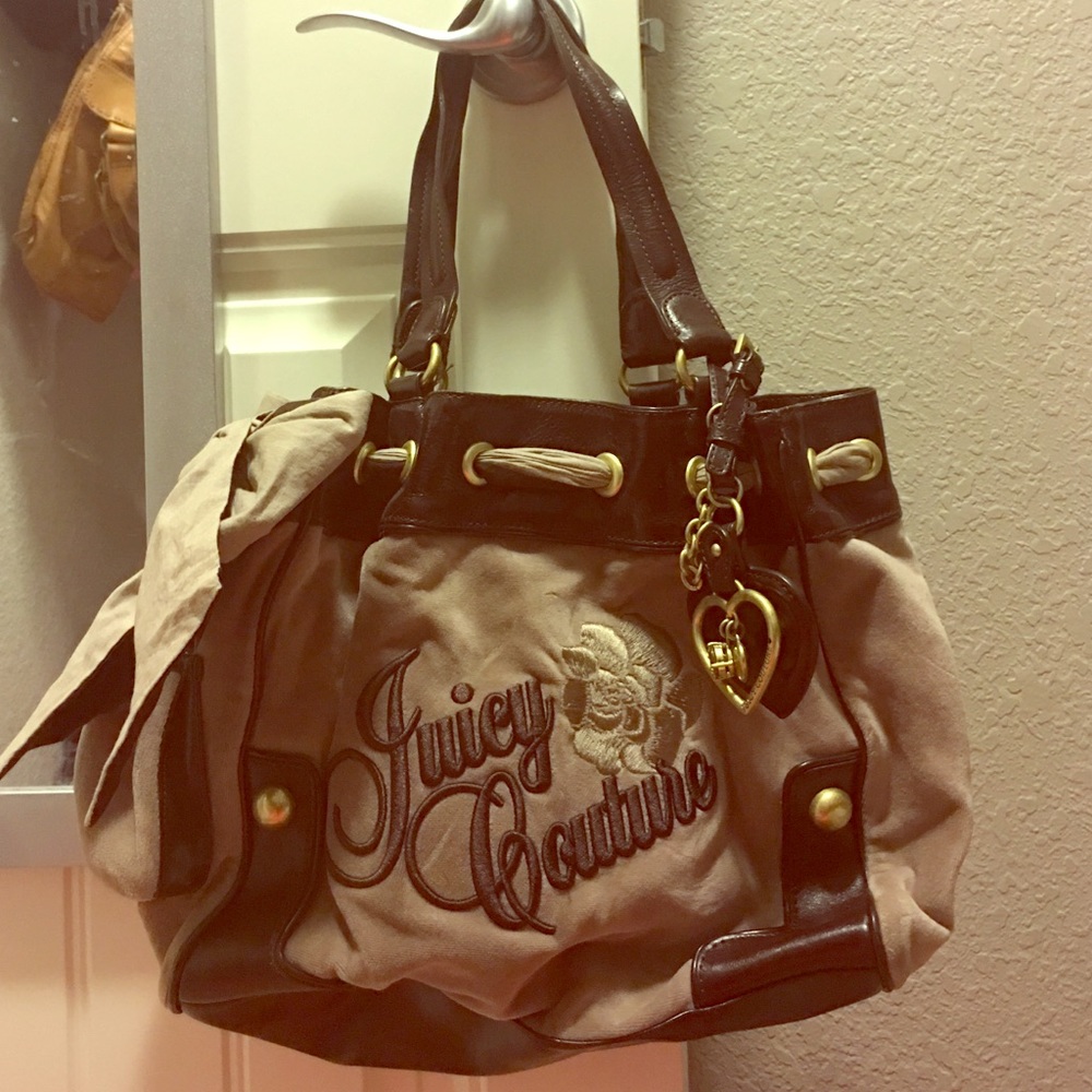 Brown leather w/ tan suede and gold metal accents.