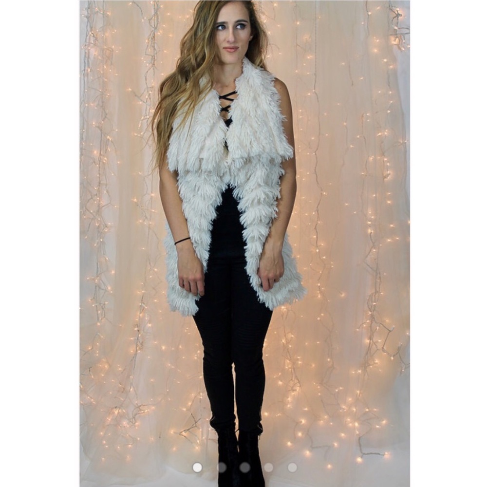 White Shaggy Tiered Vest