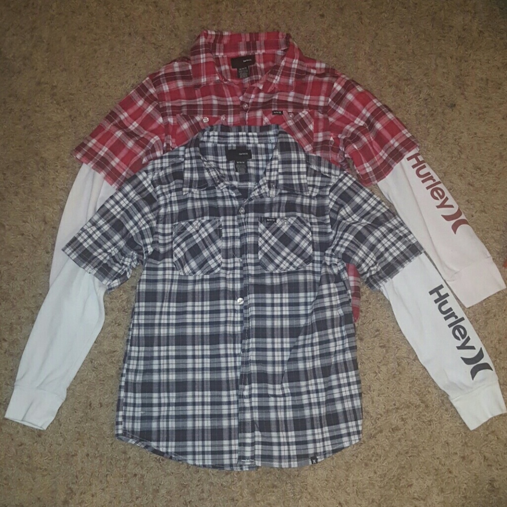 Set of 2 Hurley plaid long sleeve shirts/ top boys