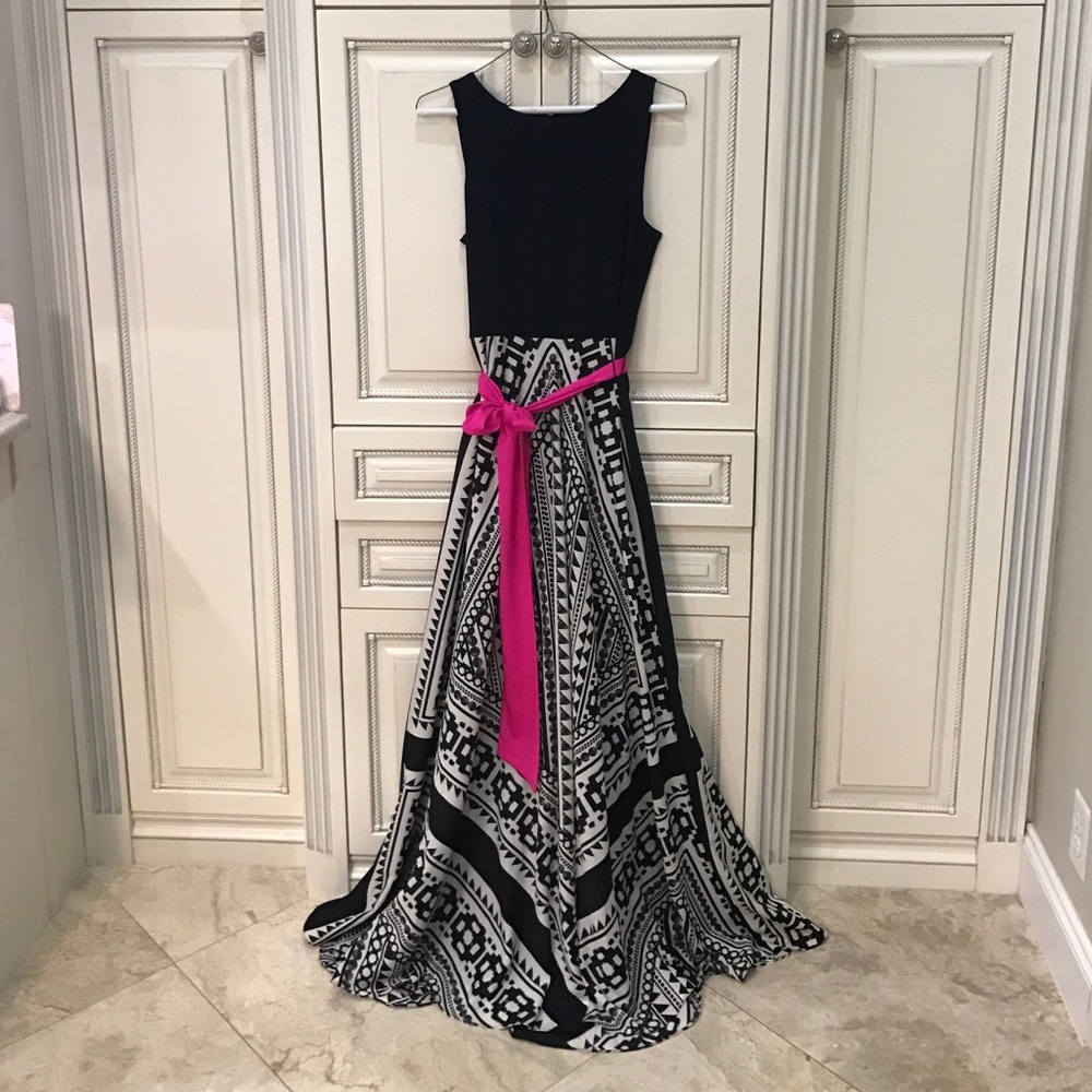 A-line dress with hot pink high waist wrap