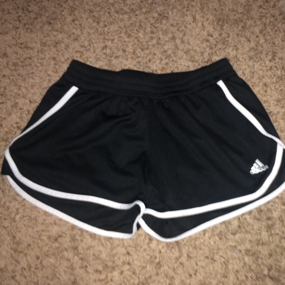 Black and white adidas running shorts
