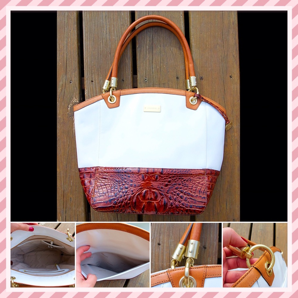 Brahmin White & Pecan Shopper