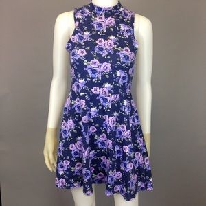 Forever21 Floral Skater High Neck Keyhole Dress M