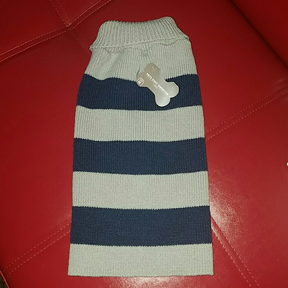 Navy blue and gray stripped dog sweater