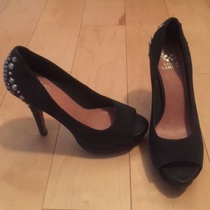 Vince Camuto Black Studded Open Toe Heels