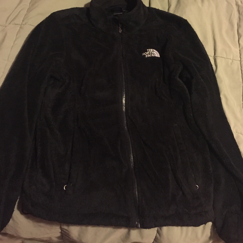 Black fuzzy north face jacket