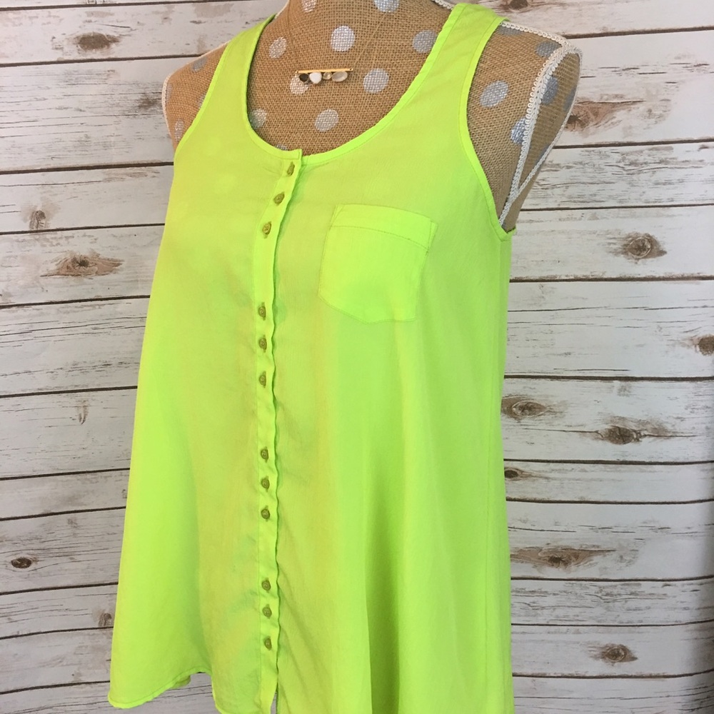 Neon Lime Green Button Down Tank Top 👗 - Picture 2 of 3