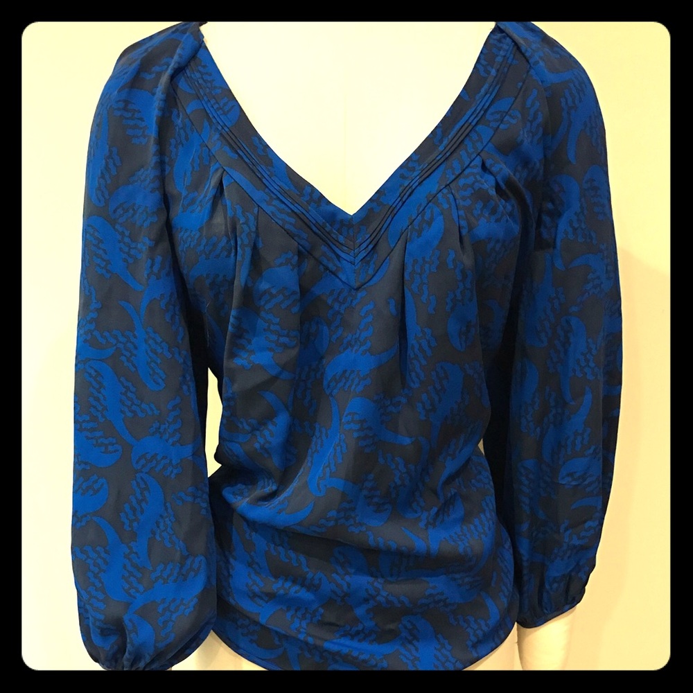 Diane Von Furstenberg DVF Blue Black Navy Blouse 2
