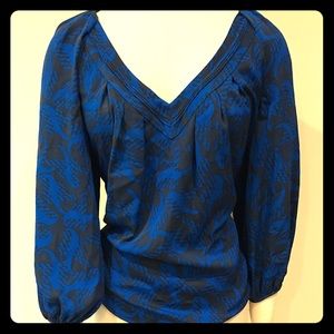 Diane Von Furstenberg DVF Blue Black Navy Blouse 2