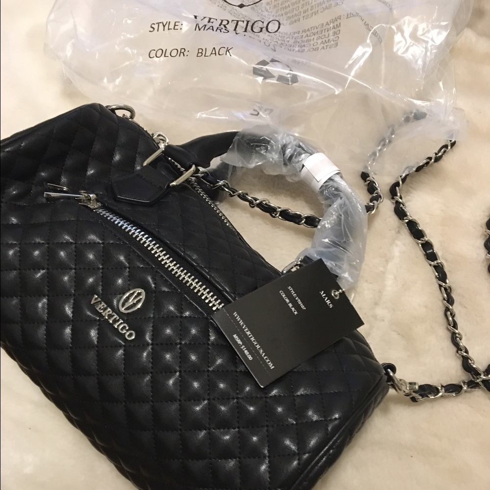 NWT Black Quilt VERTIGO Mini crossbody Duffle Bag!