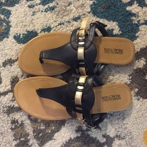 Blue and gold flat sandals