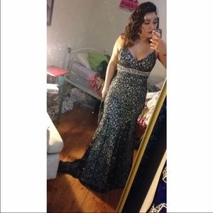 Black and silver lace prom dress