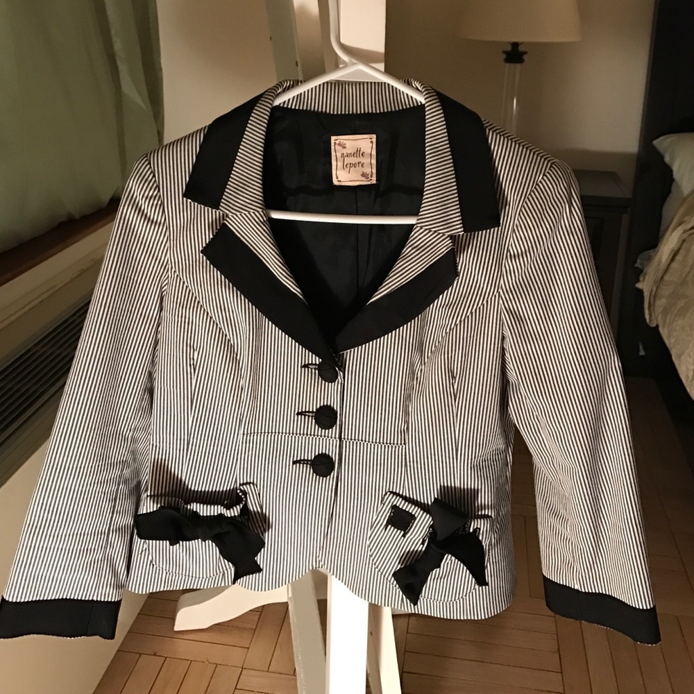 Nanette Lenore Black and White Stripe Blazer