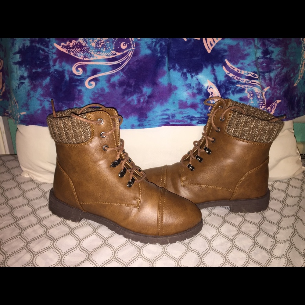 Brown combat boots
