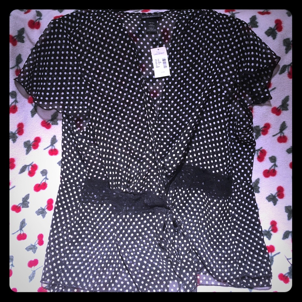 ⚡️Lane Bryant Sheer Polkadot and Lace Blouse