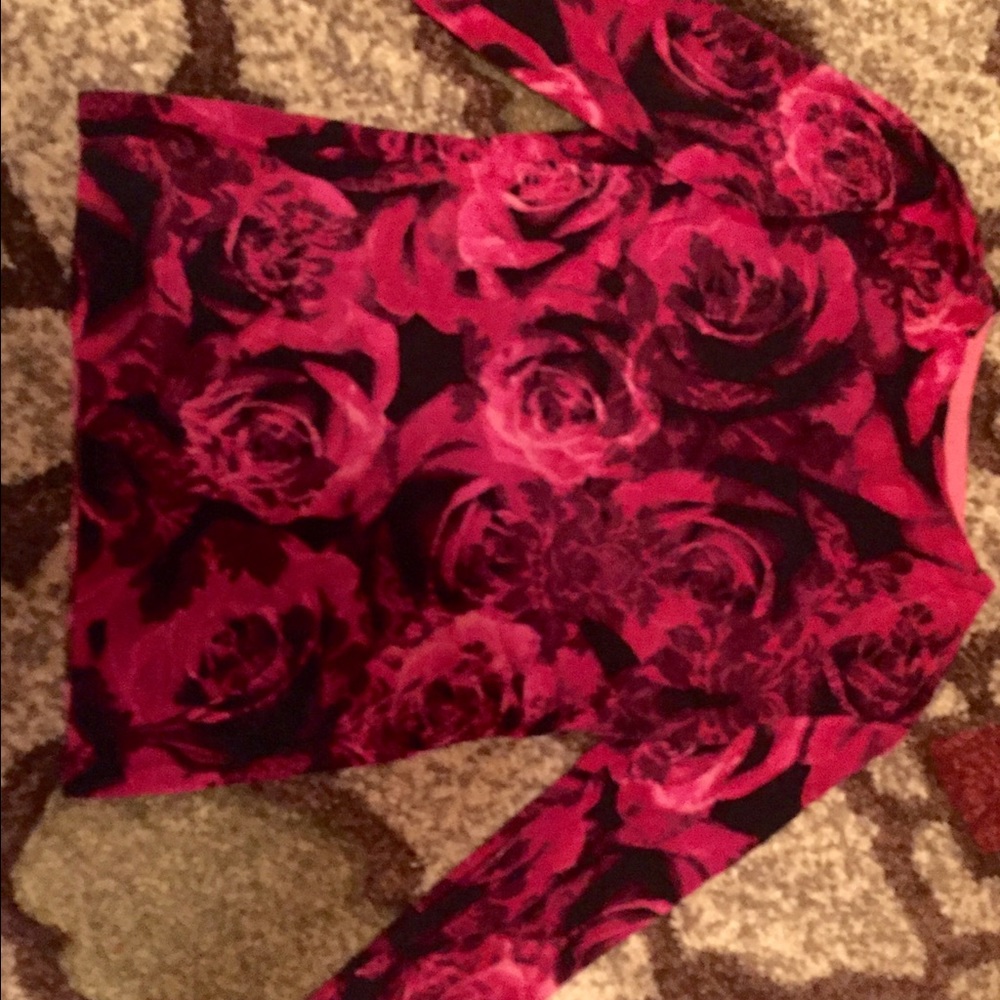 Talbots rose print pure merino wool sweater