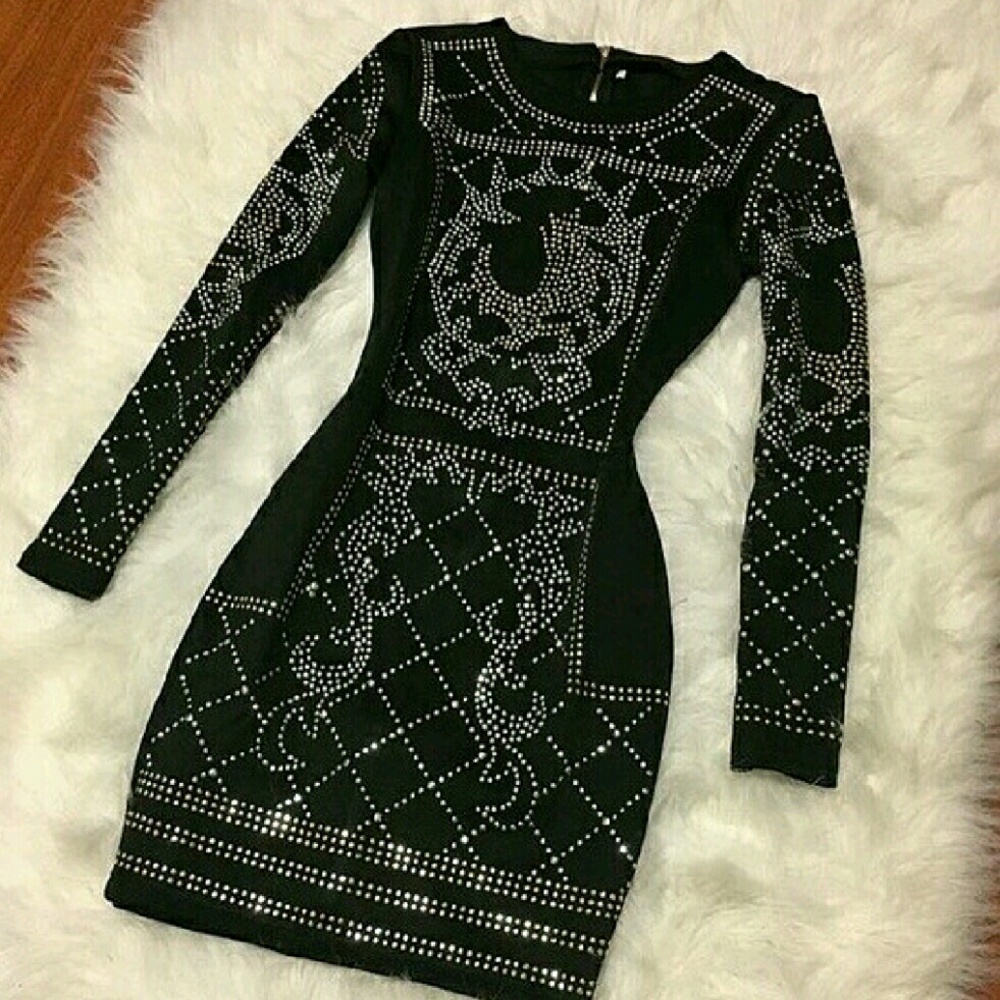 Studded bodycon dress long sleeve