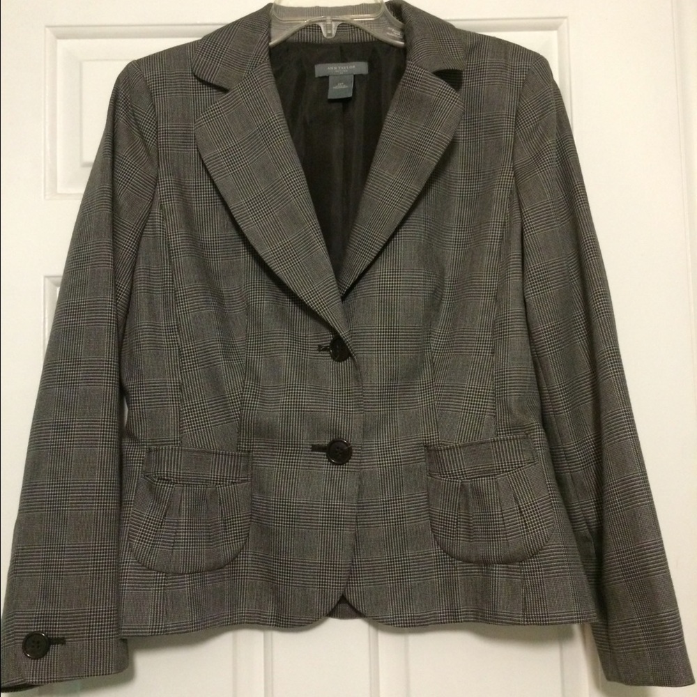Ann Taylor Black and White Houndstooth Blazer 12P