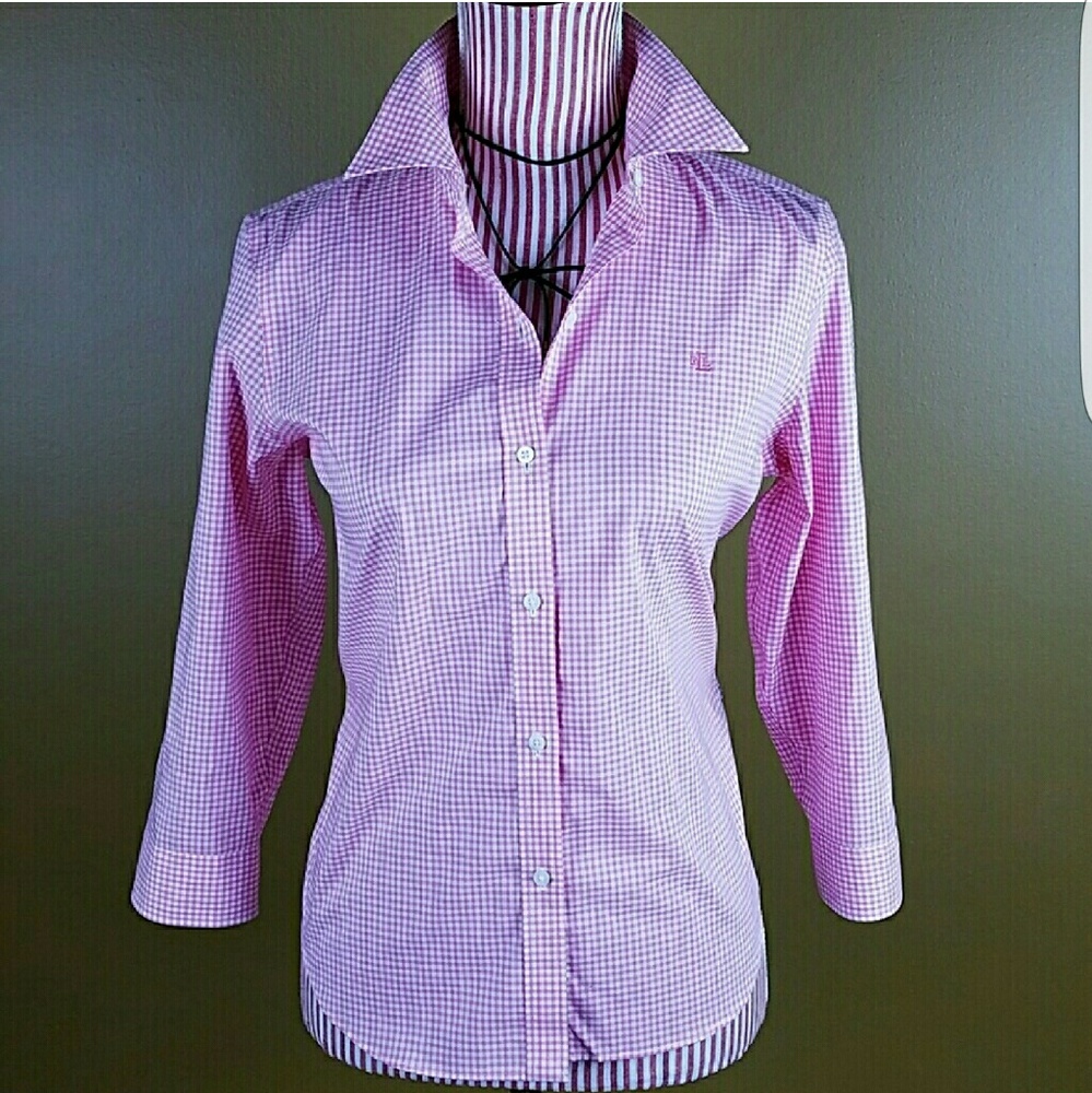 ❌SOLD❌Ralph Lauren Pink and White Gingham Button - Picture 3 of 3